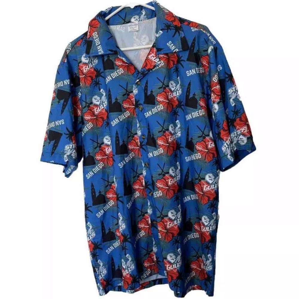 San Diego Gulls Hawaiian Button Front Shirt Size XL Men’s Hockey Blue Aloha EUC
